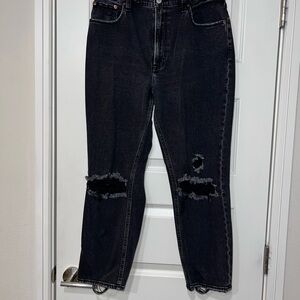 Abercrombie & Fitch Black Distressed Ankle Straight Ultra High Rise Jeans